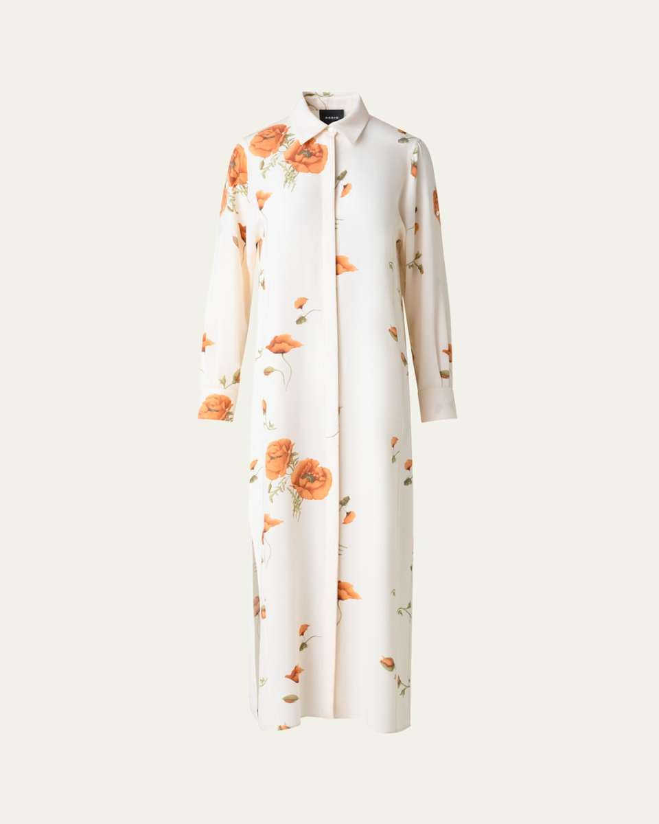 Anemone Print Silk Crepe Midi Tunic Dress
